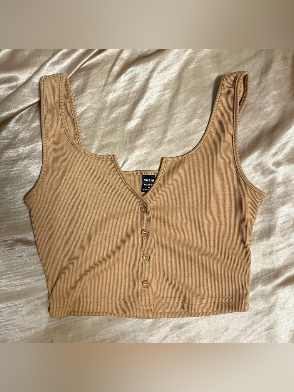 ੈ✩‧₊˚ SHEIN brown beige button up tank